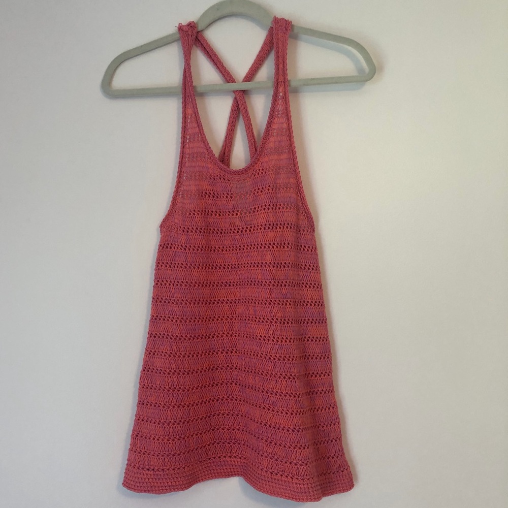 American Eagle Outfitters Pink Purple Crochet Knit Racerback Tank Coverup Medium